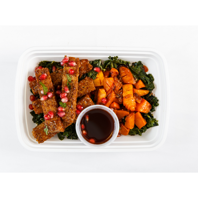 LG 1.2 Pomegranate Honey Glazed Tempeh with Squash and Sautéed Kale