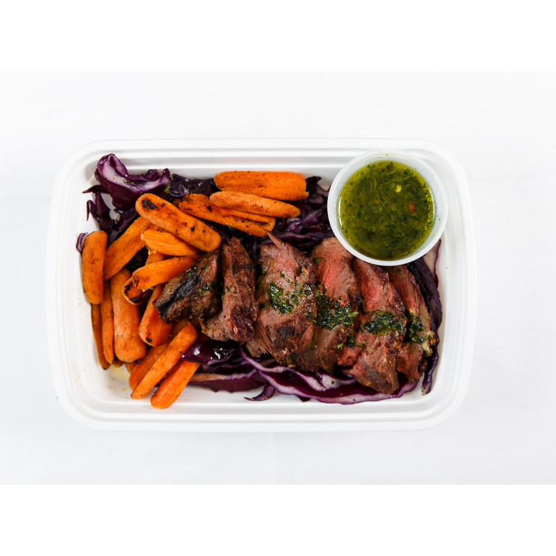 LL 1.5 Chimichurri Steak with Sautéed Red Cabbage and Roasted Carrots